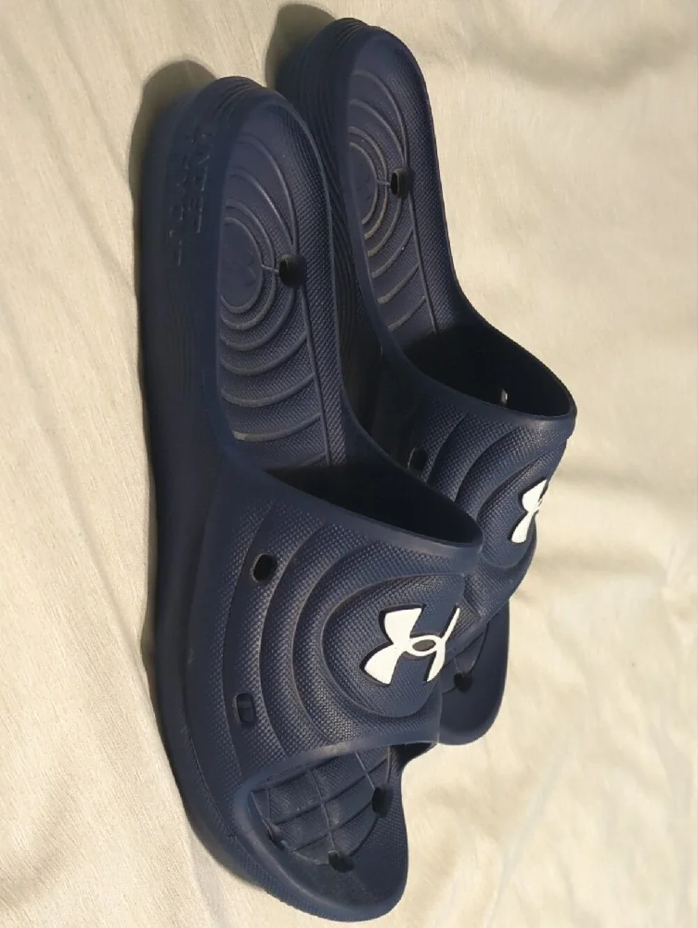 Under Armour Navy Blue Unisex's Slide Sandals with White Logo